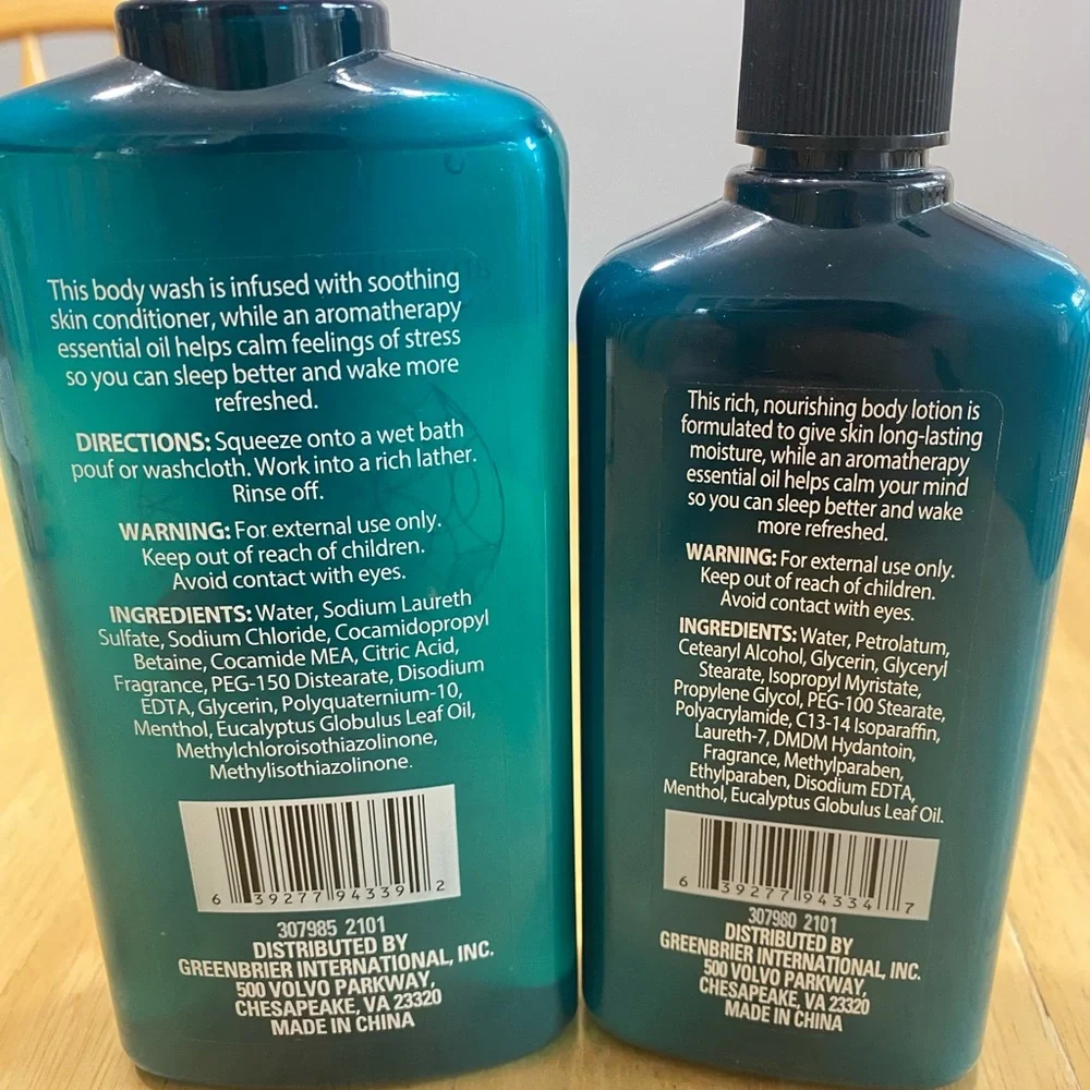 Aromatherapy April & Bath Refreshing Mint Eucalyptus Body Wash and Lotion Set